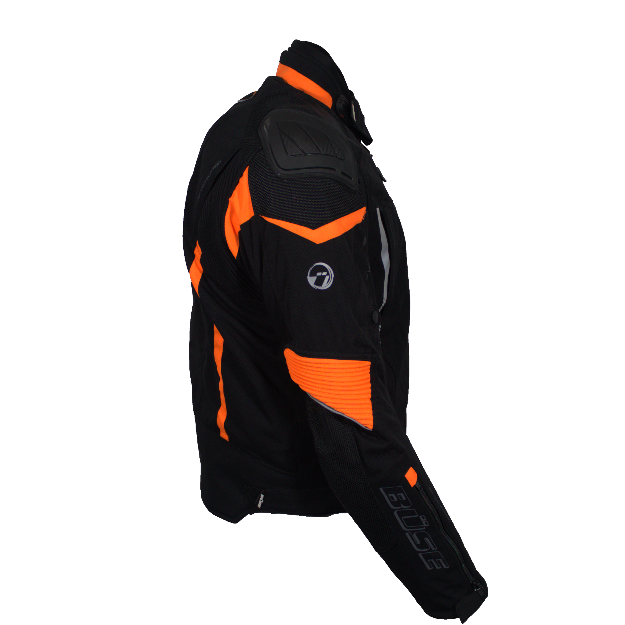 büse rocca textiel motorjas oranje zijkant