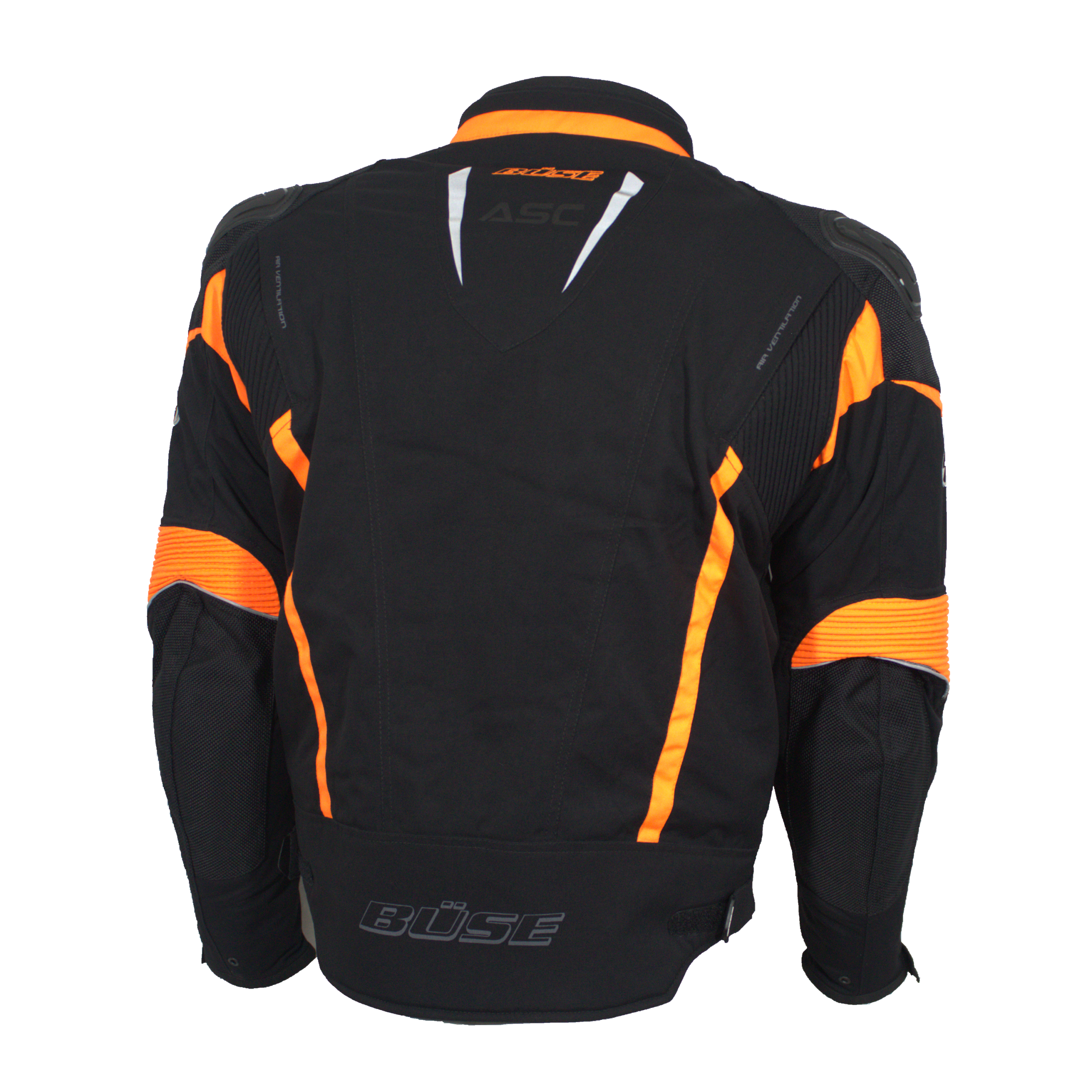 büse rocca textiel motorjas oranje zijkant